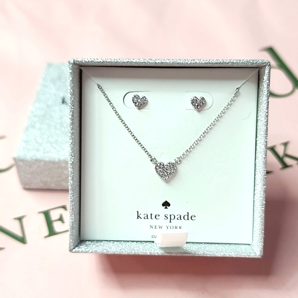 Kate Spade New York Yours Truly Pave Heart Studs & Pendant Necklace